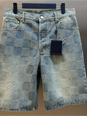 Louis Vuitton Washed Blue Damier Denim Shorts